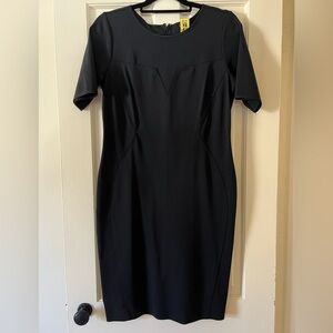 Ann Taylor- black short sleeve, scuba sheath dress
